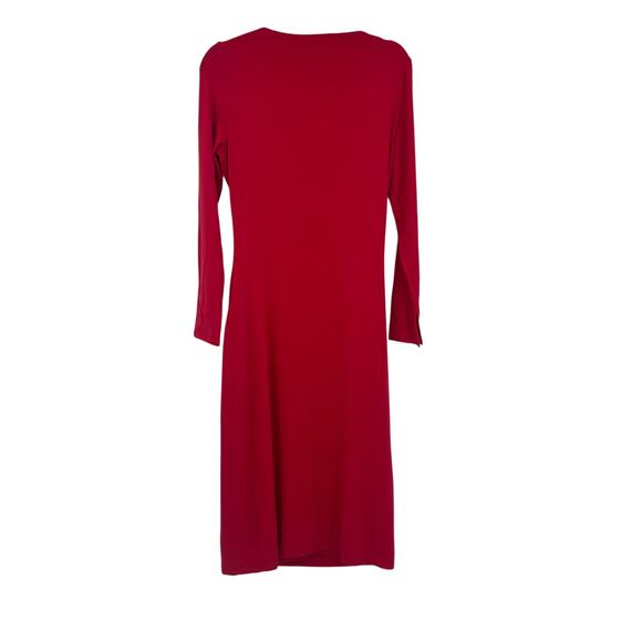 Nordstrom Red Side Ruched Long Sleeve Midi Dress Rib Knit Crew Neck Small - Picture 6 of 13